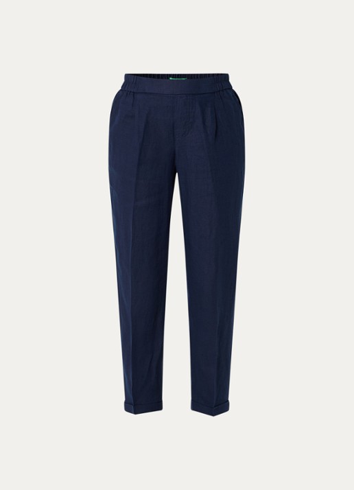 Benetton High waist cropped tapered fit pantalon van linnen - voorkant 2 donkerblauw