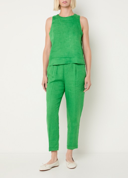 Benetton High waist cropped tapered fit pantalon van linnen - voorkant 3 groen