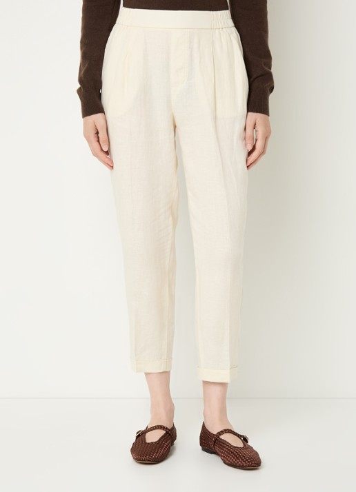Benetton High waist cropped tapered fit pantalon van linnen
