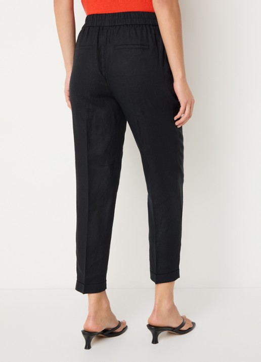 Benetton High waist cropped tapered fit pantalon van linnen - achterkant zwart