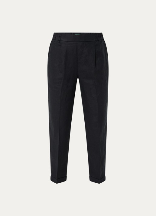 Benetton High waist cropped tapered fit pantalon van linnen - voorkant 2 zwart