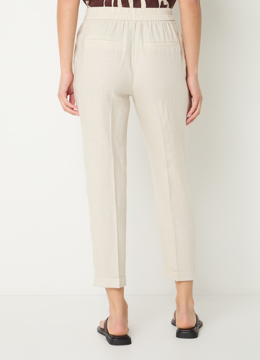 Benetton High waist cropped tapered fit pantalon van linnen - achterkant zand