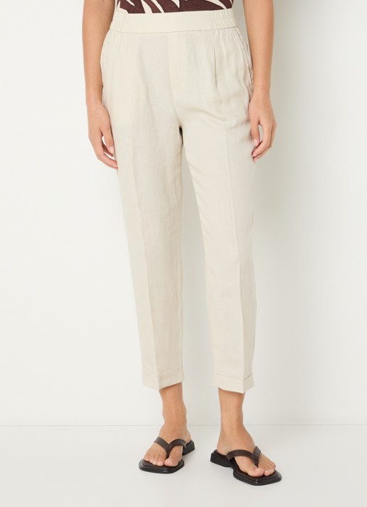 Benetton High waist cropped tapered fit pantalon van linnen