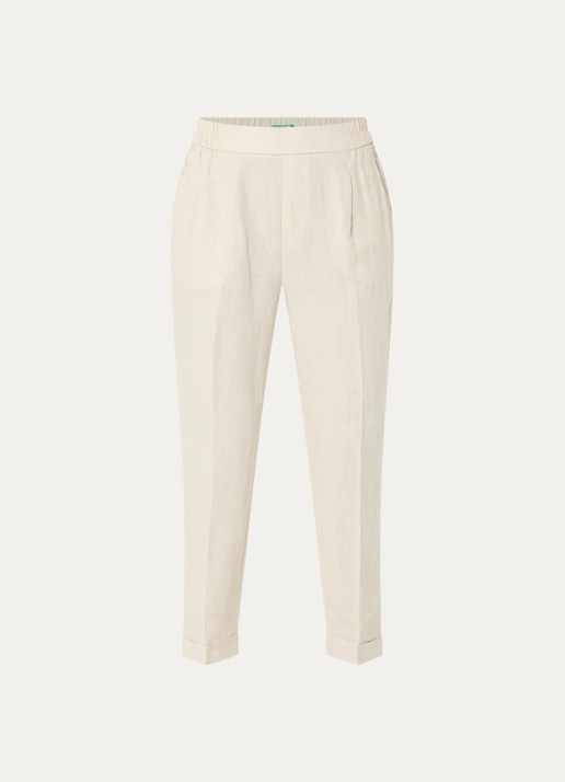 Benetton High waist cropped tapered fit pantalon van linnen - voorkant 3 zand