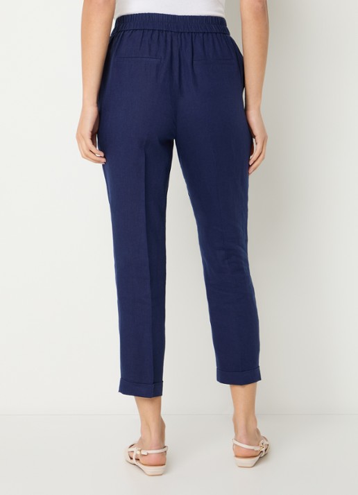 Benetton High waist cropped tapered fit pantalon van linnen - achterkant donkerblauw