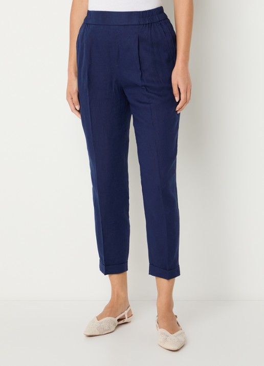 Benetton High waist cropped tapered fit pantalon van linnen