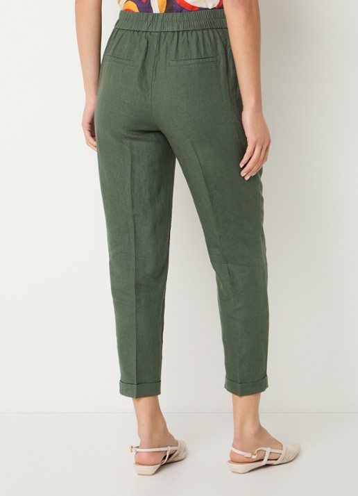 Benetton High waist cropped tapered fit pantalon van linnen - achterkant groen