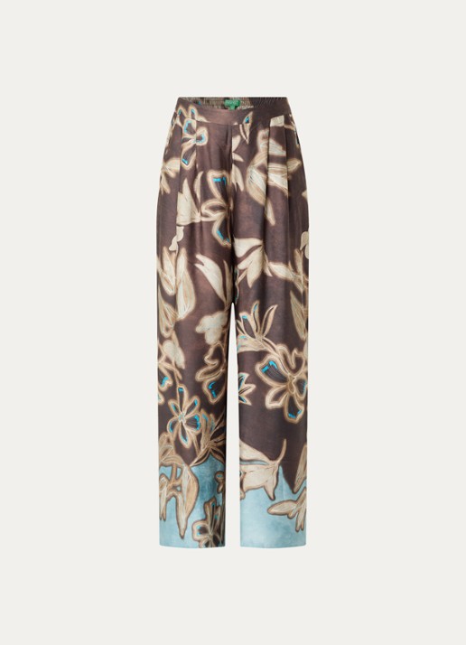 Benetton High waist loose fit broek met bloemenprint - voorkant 3 bruin