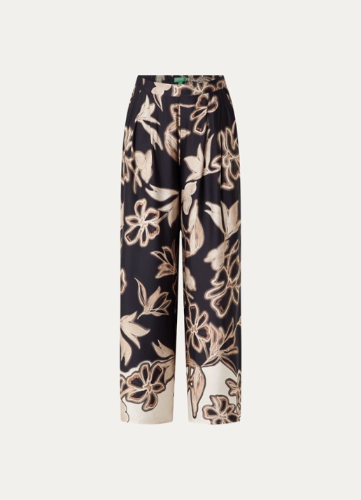 Benetton High waist loose fit broek met bloemenprint - voorkant 3 zwart