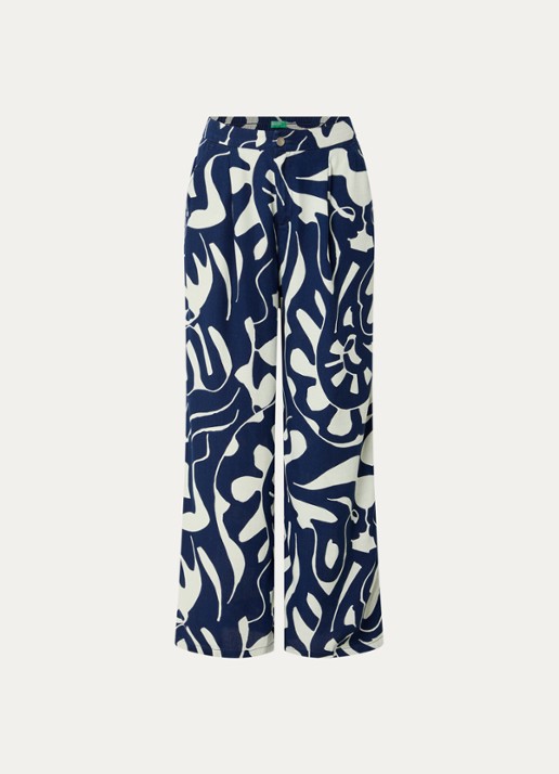 Benetton High waist loose fit broek met print - voorkant 2 blauw