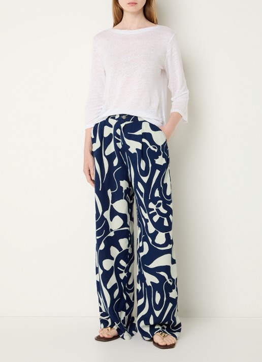 Benetton High waist loose fit broek met print - voorkant 3 blauw