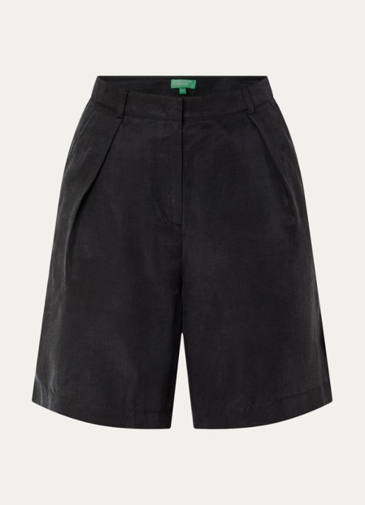 Benetton High waist loose fit korte pantalon met glanzende finish - voorkant zwart