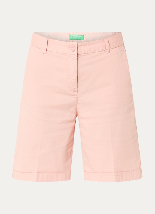Benetton High waist regular fit korte broek met steekzakken - voorkant 2 lichtroze
