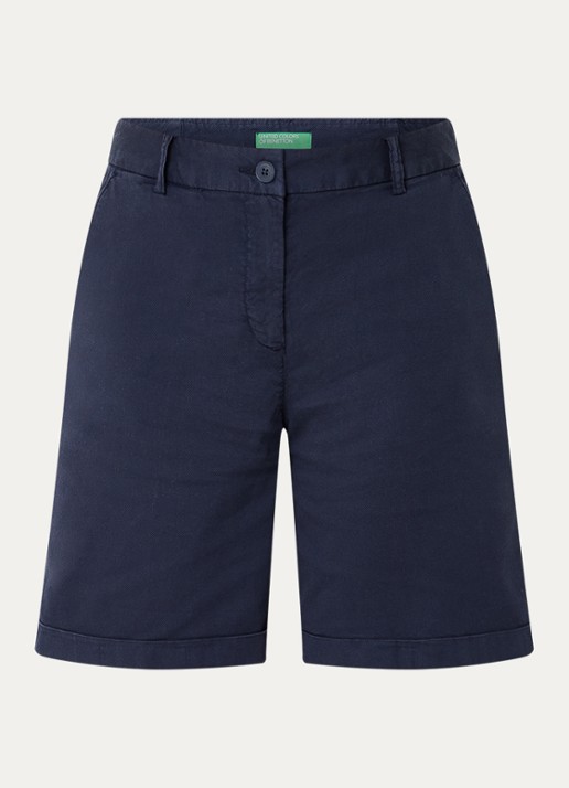 Benetton High waist regular fit korte broek met steekzakken - voorkant 3 donkerblauw