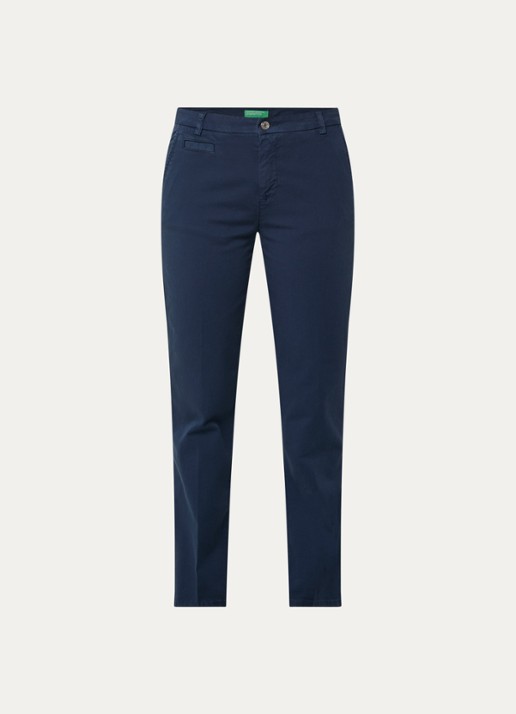 Benetton High waist slim fit chino met steekzakken - voorkant donkerblauw