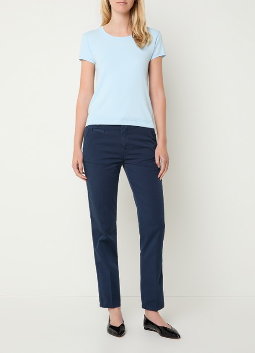 Benetton High waist slim fit chino met steekzakken - voorkant 2 donkerblauw