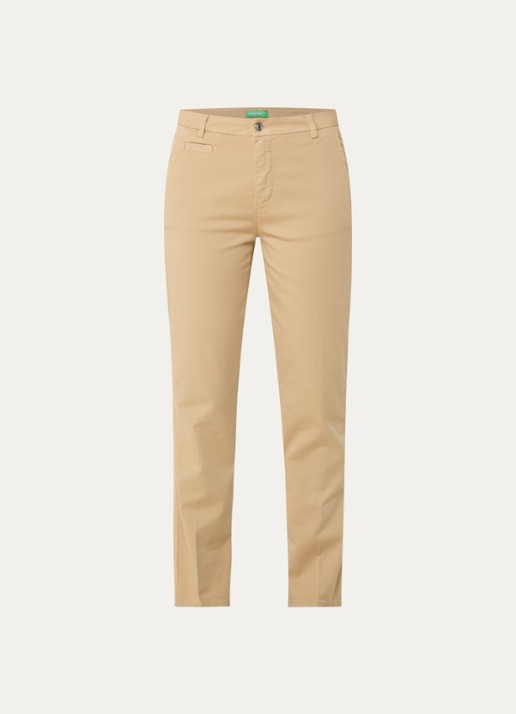 Benetton High waist slim fit chino met steekzakken - voorkant 4 camel