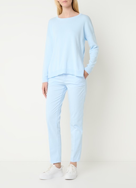 Benetton High waist slim fit chino met steekzakken - voorkant 4 lichtblauw