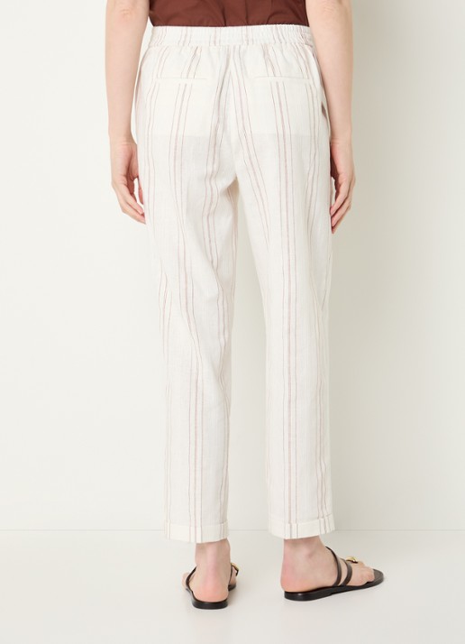 Benetton High waist straight fit broek in linnenblend met streepprint - achterkant gebroken wit