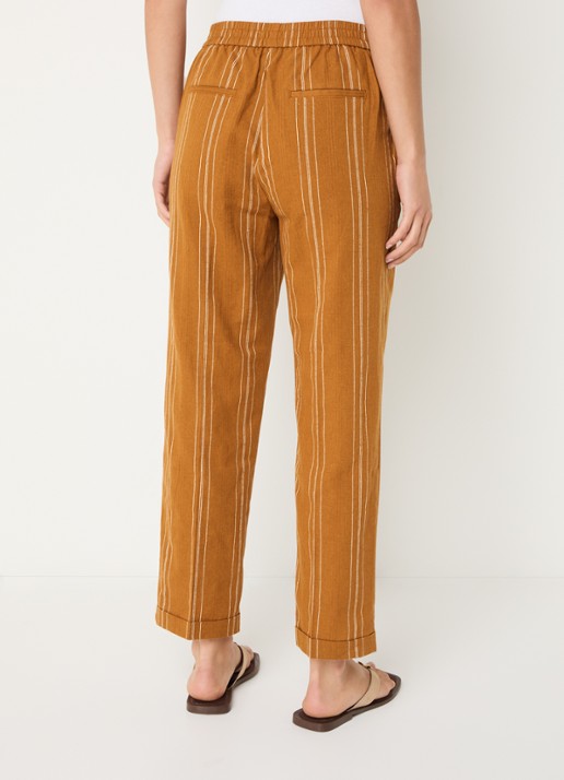 Benetton High waist straight fit broek in linnenblend met streepprint - achterkant oranjebruin