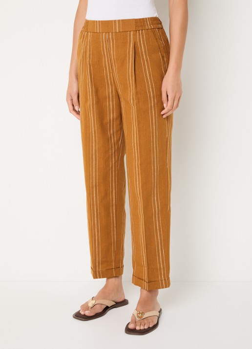 Benetton High waist straight fit broek in linnenblend met streepprint