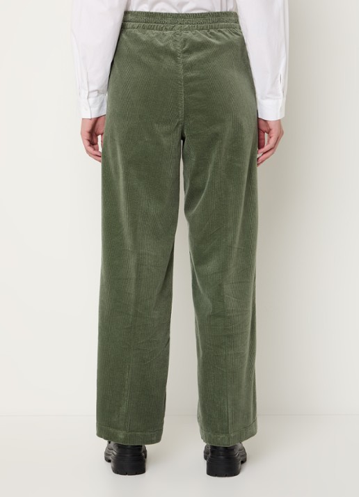 Benetton High waist straight fit broek van corduroy met steekzakken - achterkant 3 groen