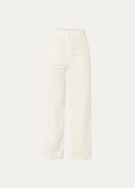 Benetton High waist straight fit broek van corduroy met steekzakken - voorkant 2 ivoor