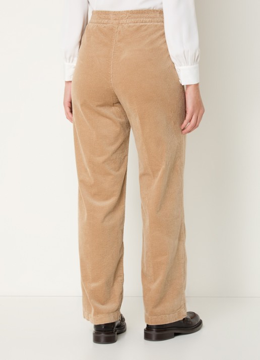 Benetton High waist straight fit broek van corduroy met steekzakken - achterkant camel