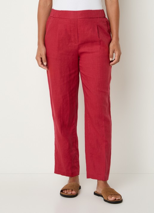 Benetton High waist straight fit chino van linnen met steekzakken - detail 3 rood