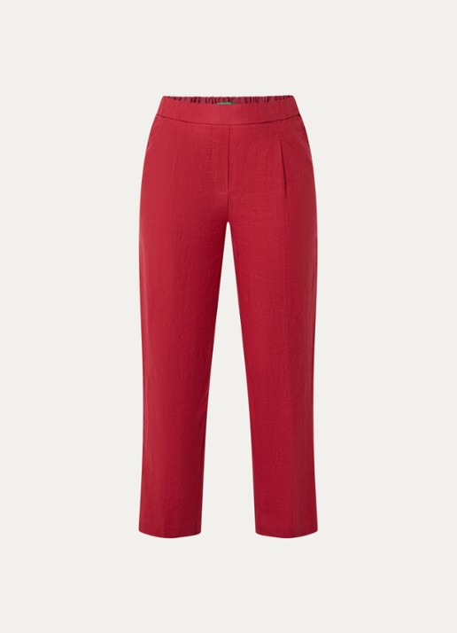 Benetton High waist straight fit chino van linnen met steekzakken - voorkant rood