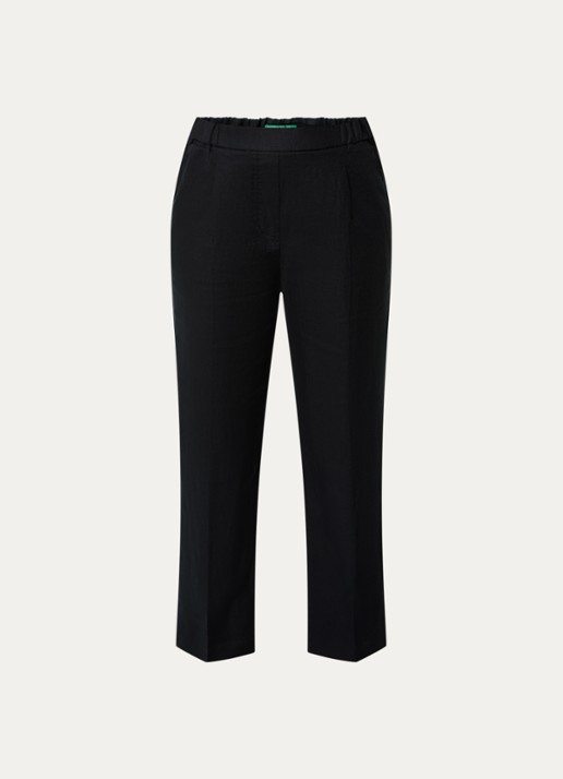 Benetton High waist straight fit chino van linnen met steekzakken - voorkant 2 zwart