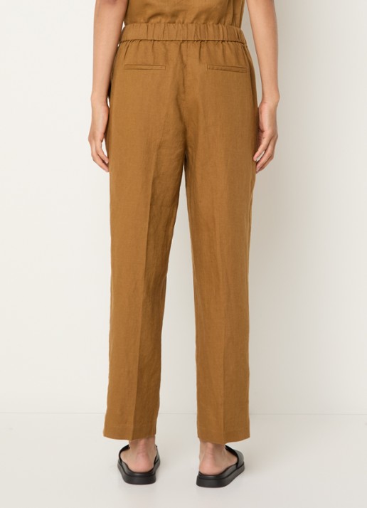 Benetton High waist straight fit chino van linnen met steekzakken - achterkant 4 camel