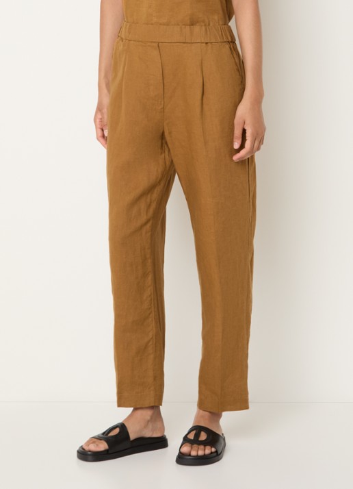 Benetton High waist straight fit chino van linnen met steekzakken - detail 3 camel