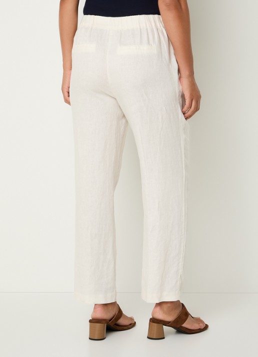 Benetton High waist straight fit chino van linnen met steekzakken - achterkant 4 creme
