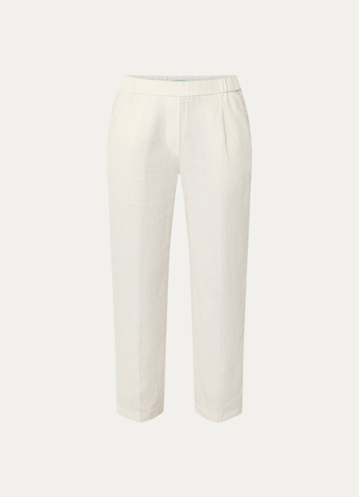 Benetton High waist straight fit chino van linnen met steekzakken - voorkant creme