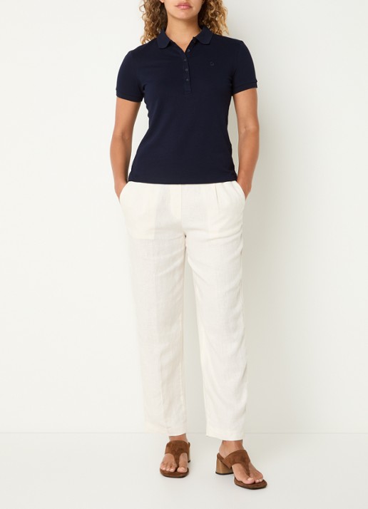 Benetton High waist straight fit chino van linnen met steekzakken - voorkant 2 creme
