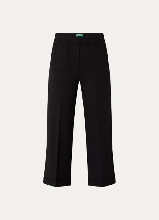 Benetton High waist straight fit cropped broek met steekzakken - voorkant zwart