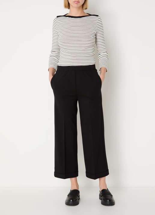 Benetton High waist straight fit cropped broek met steekzakken - voorkant 2 zwart