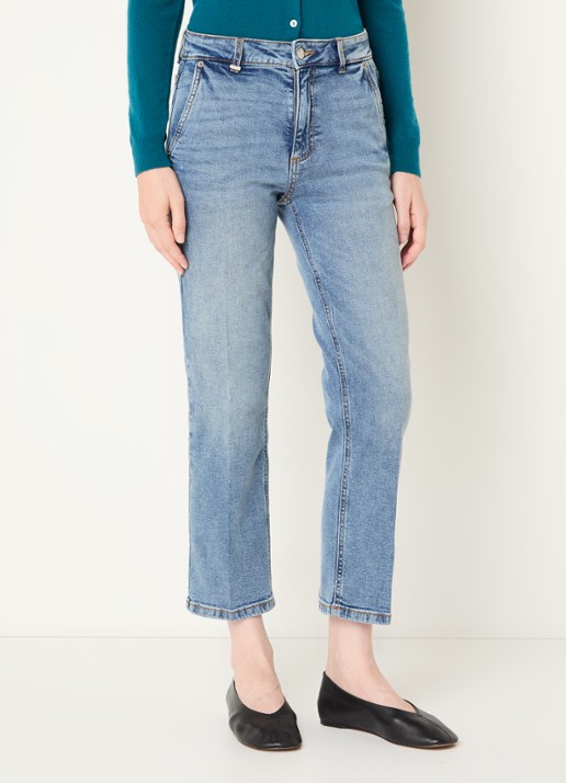 Benetton High waist straight fit jeans met lichte wassing