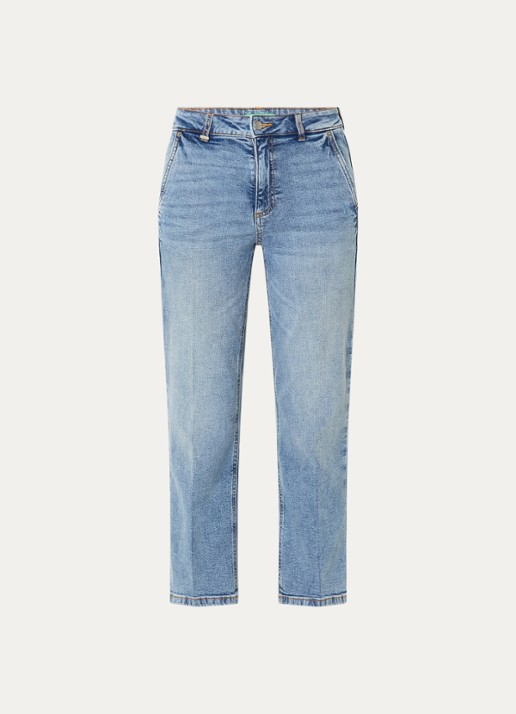 Benetton High waist straight fit jeans met lichte wassing - voorkant 3 lichtblauw