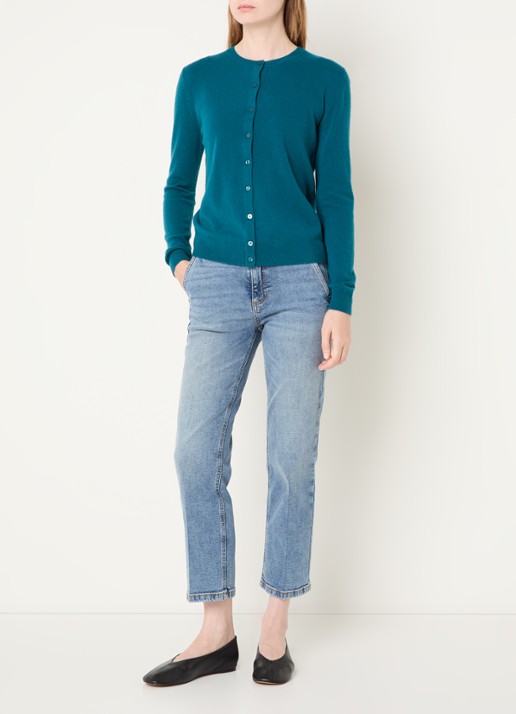 Benetton High waist straight fit jeans met lichte wassing - voorkant 4 lichtblauw