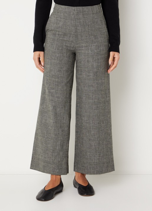 Benetton High waist straight fit pantalon in linnenblend met ruitdessin