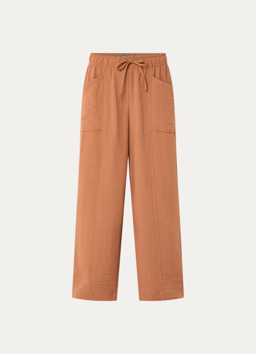 Benetton HIgh waist straight fit pantalon met opgestikte zakken - voorkant oranjebruin