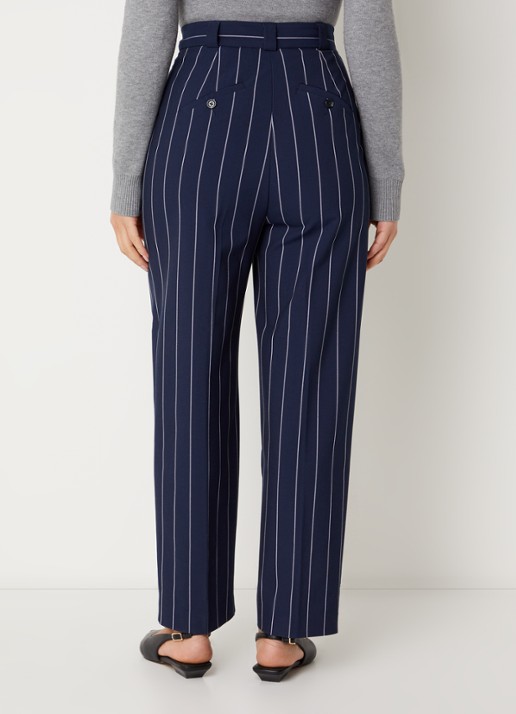 Benetton High waist straight fit pantalon met streepprint - achterkant 4 donkerblauw