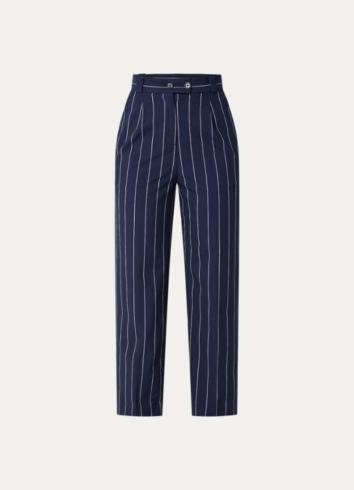Benetton High waist straight fit pantalon met streepprint - voorkant 2 donkerblauw