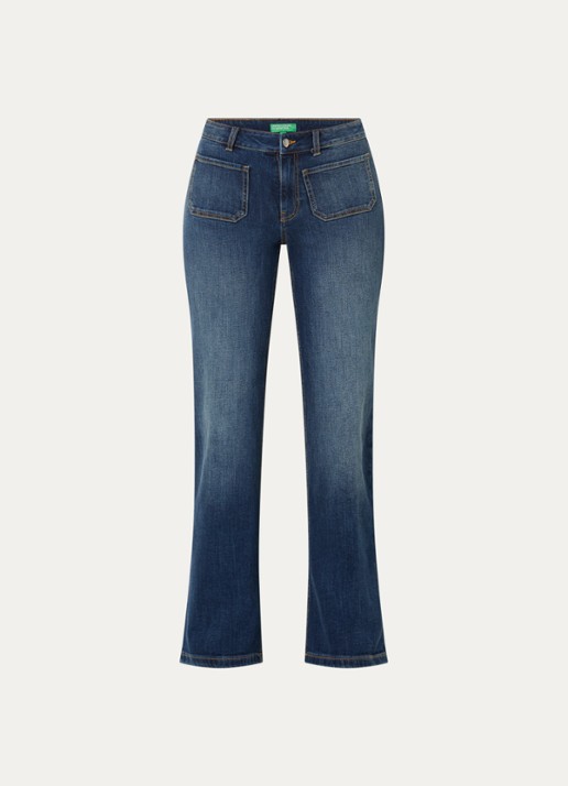 Benetton High waist straight leg jeans met steekzakken - voorkant 3 indigo