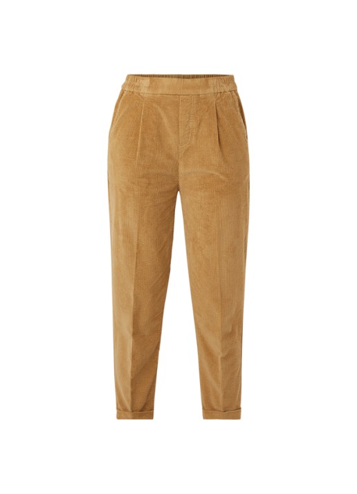 Benetton High waist tapered cropped pantalon van corduroy - voorkant camel