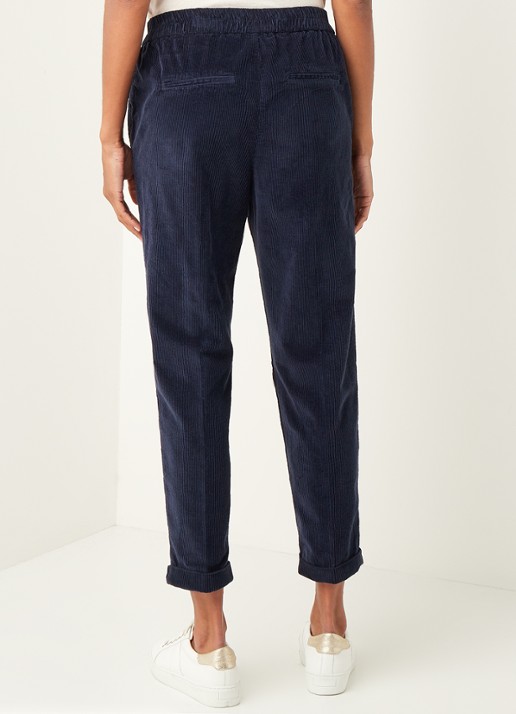 Benetton High waist tapered cropped pantalon van corduroy - achterkant donkerblauw