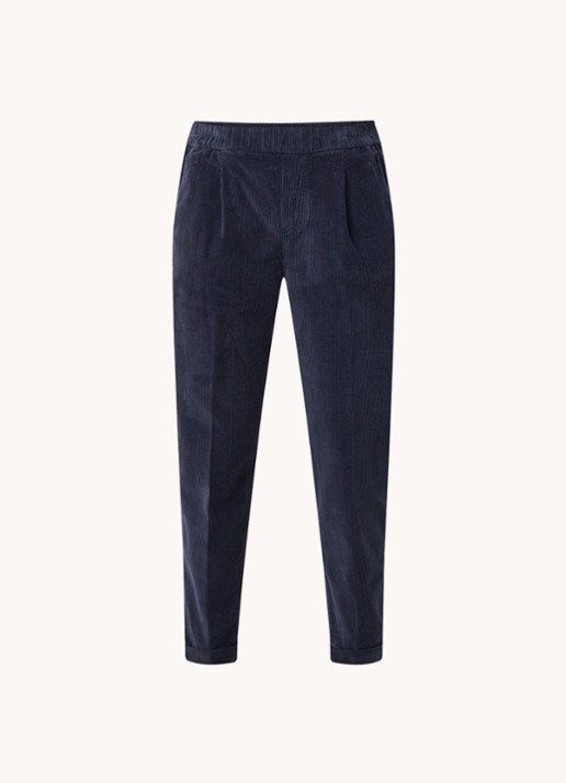 Benetton High waist tapered cropped pantalon van corduroy - voorkant 3 donkerblauw