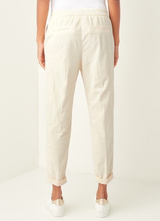 Benetton High waist tapered cropped pantalon van corduroy - achterkant creme